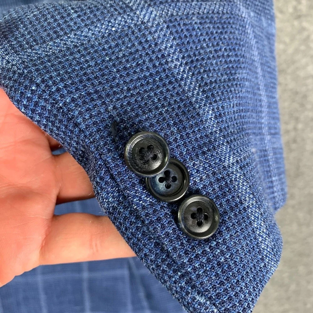 Ermenegildo Zegna Blazer Jacket Men 50R Silk Flax Blue Windowpane Sport Coat - Picture 10 of 16